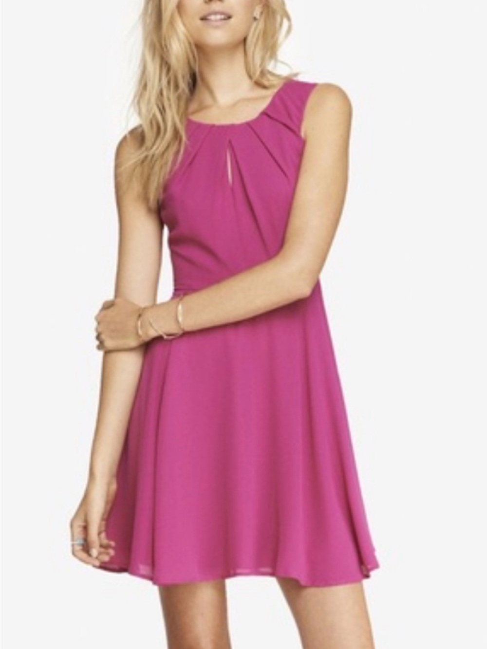 Express Sleeveless Fuchsia Fit-and-Flare Mini Dress